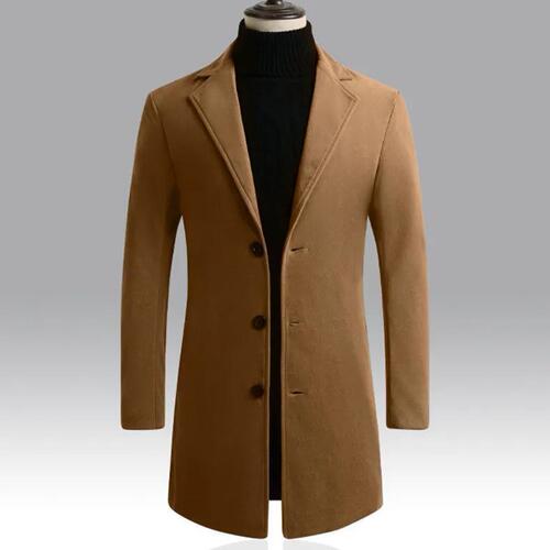 Autumn and winter wool trench coat for men, new style wool overcoat, slim-fit wool men's clothing, mid-length woolen outerwear.