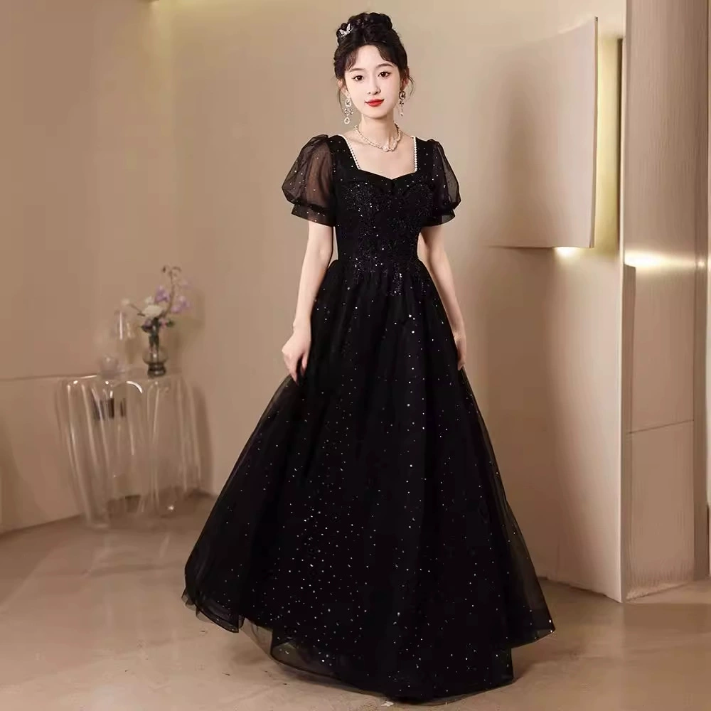 Черное вечернее платье, модные ногтевые блестки/ sequins? для учащихся начальной школы, новая коллекция, яркий цепляющий стиль