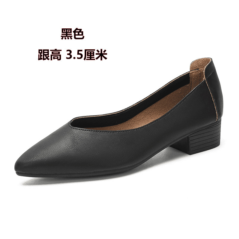 软皮单鞋粗跟2025新款百搭仙女风瓢鞋浅口中跟妈妈女鞋奶奶鞋百搭|undefined