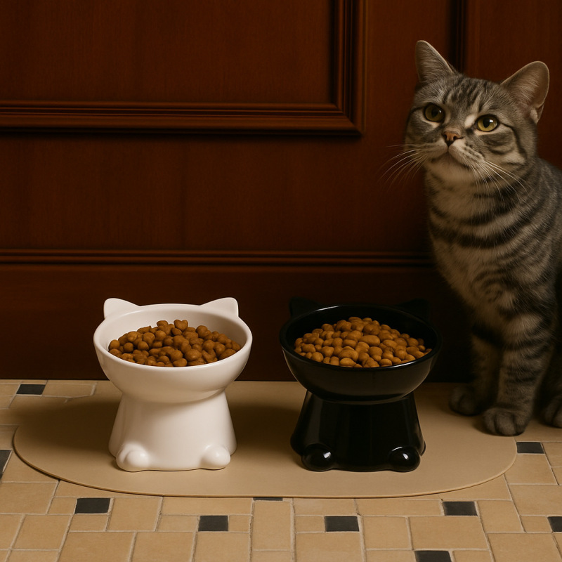 可爱加高猫碗陶瓷碗猫咪水碗不易打翻保护颈椎大口径餐盘防蚂蚁|undefined