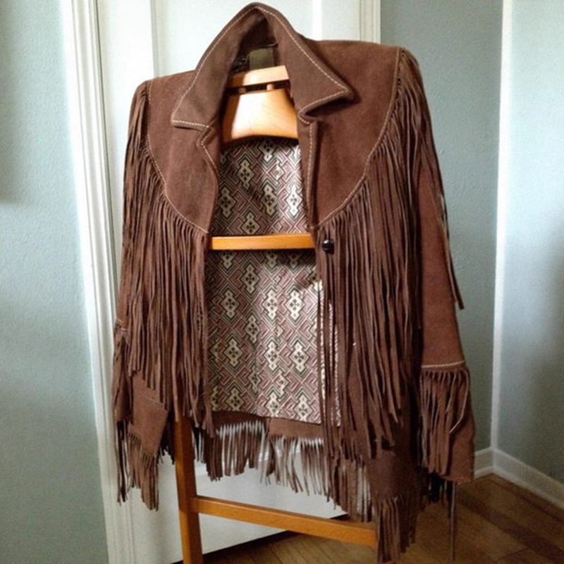 Aliexpress Lazada Amazon Wish Suede Tassel Long-Sleeved Bohemian Ethnic Style Jacket