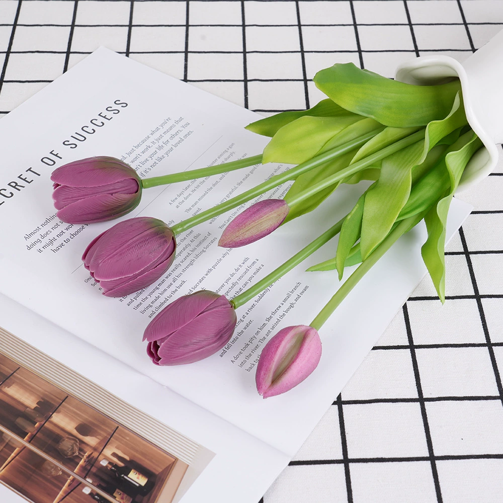 Simulation soft glue 5 head tulip high -level sensor decorative flower artificial PU latex moisturizing feel tulips