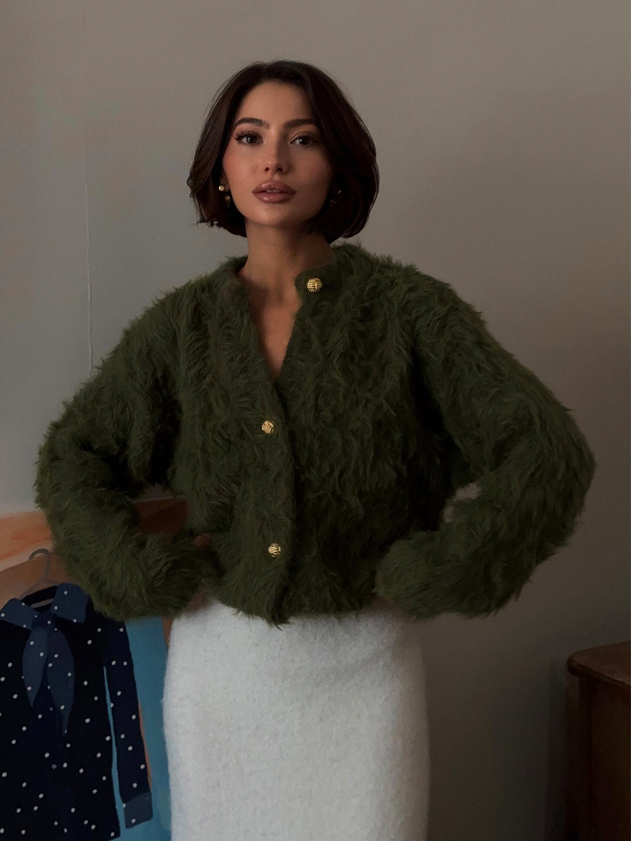 Suéter glutinoso suave transfronterizo cardigan Europa y los Estados Unidos otoño y invierno 2025 nuevo estilo de moda imitación de visón jersey cardigan mujeres
