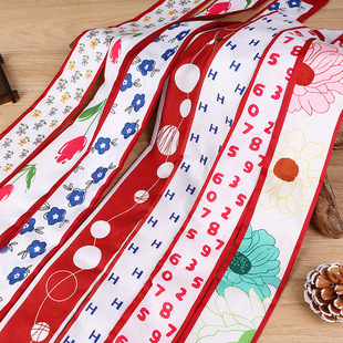 New long all-match silk scarf tie hair band Bow letter floral ribbon tie bag hand gift silk scarf ribbon