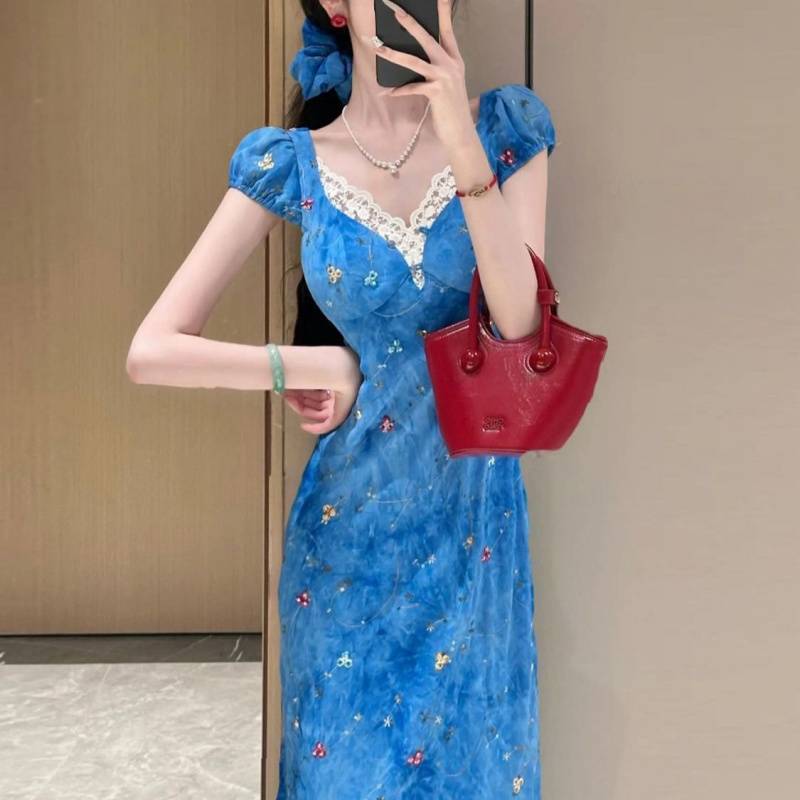 Lace blue summer dress