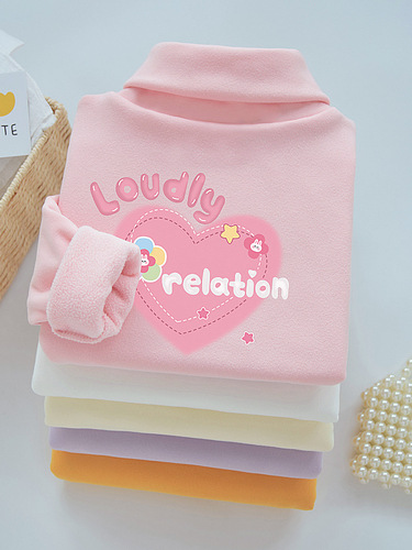 Half-length collar girl's base layer shirt with thermal padding, thickened for autumn and winter 2024 new children's warm top, large child innerwear for winter