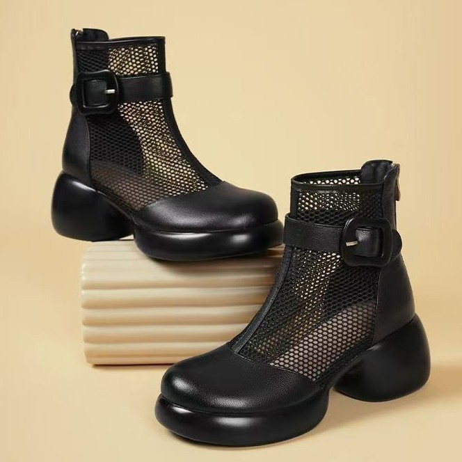 2025 nuevas botas frescas botas de malla de cuero suave botas de malla de verano botas respirables botas cortas botas de malla delgadas de verano hueco