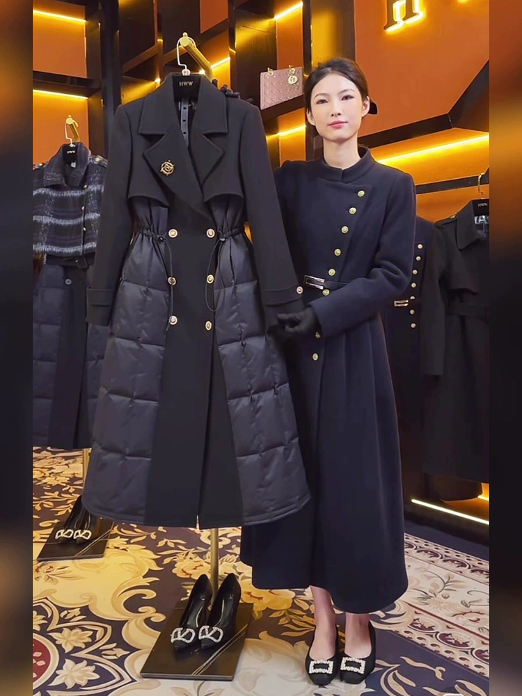 Black long down jacket, increased thickness, high-end
