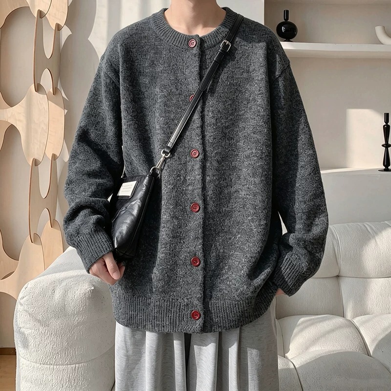 2026 Fall/Winter New Simple Round Neck Long Sleeve Sweater for Men, High Street Lazy Style Loose Casual Knit Cardigan 2026 Fall/Winter New Simple Round Neck Long Sleeve Sweater for Men, High Street Lazy Style Loose Casual Knit Cardigan
