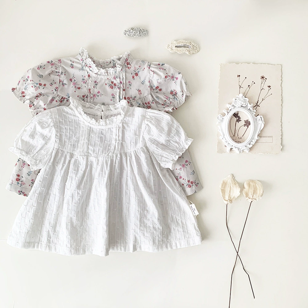 Рубашка, кукла, круглый воротник, цветочный принт, puff sleeves
