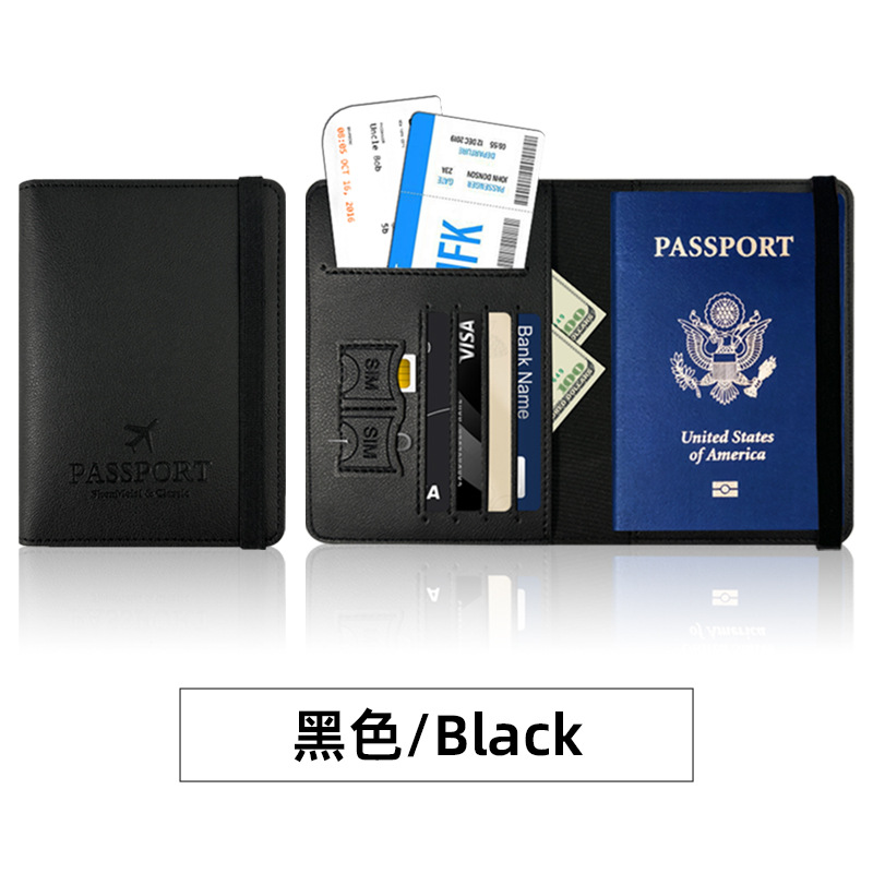 Protección de pasaporte transfronteriza multi-tarjeta, este conjunto de pasaporte de cuero grueso pu se puede fijar en bolsas de pasaporte de cuero LOGO.