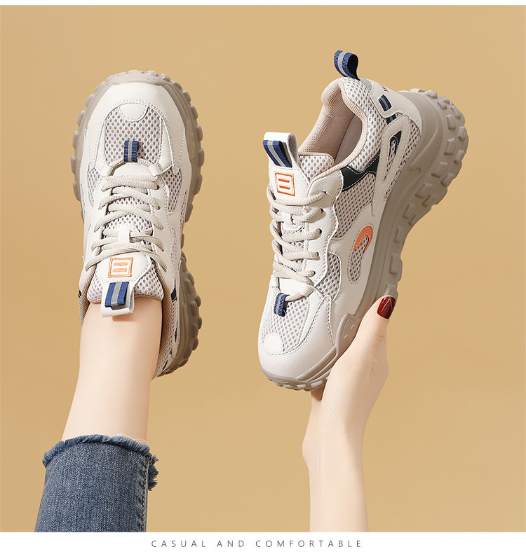 Giày sneaker nữ đế dày chunky da thật mỏng thoáng khí mùa hè 2025, gót 5 cm — 11253-2 Mẫu thoáng khí mùa hè màu trắng và xanh lá cây/chiều cao gót 5cm, 11253-1 Xám xanh nhạt nhung/chiều cao gót 5cm, 11253- 2m Màu xám phong cách thoáng khí mùa hè/chiều cao gót 5cm, 11253 xanh xám chiều cao gót 5cm chi tiết 5