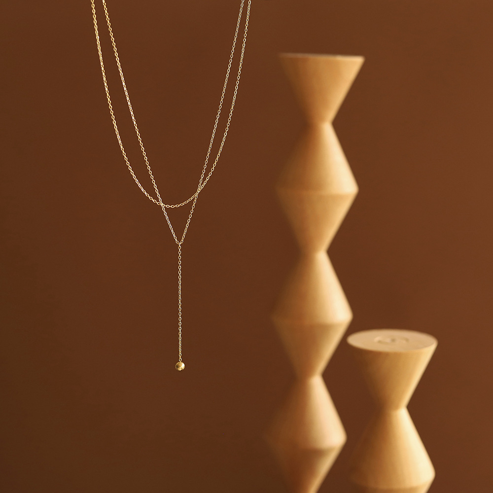 Linglang Minimalist Y-shaped Tassel Gold Chain Stacked Necklace 18K Gold Plated Layered Necklace Gold Jewelry