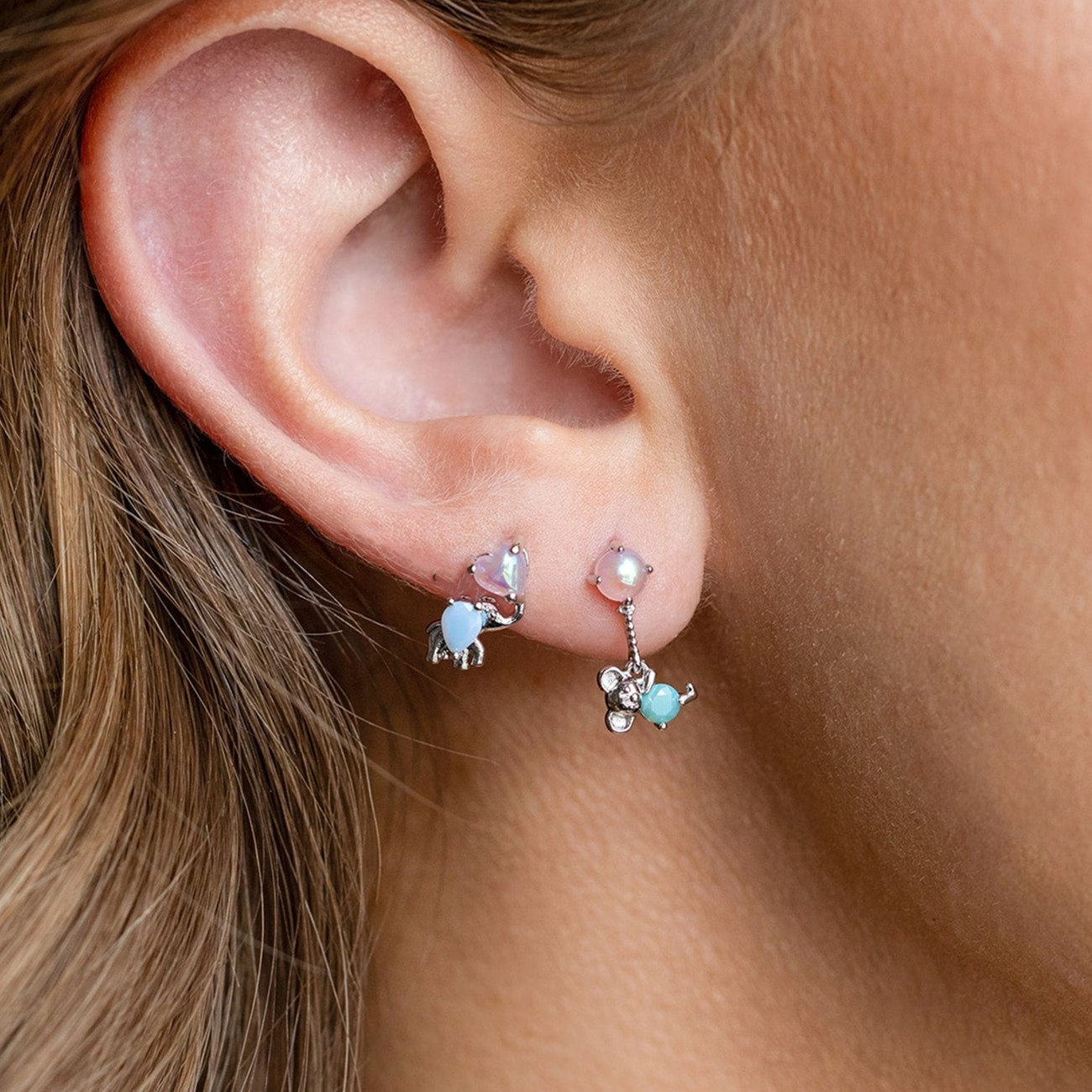 Korean pink peach heart elephant copper ear stud earrings wholesale