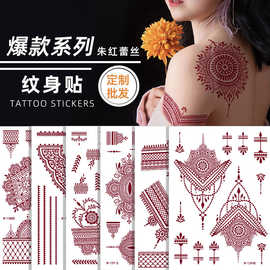 跨境欧美棕色蕾丝纹身贴防水东南亚印度henna tattoo海娜朱红纹身