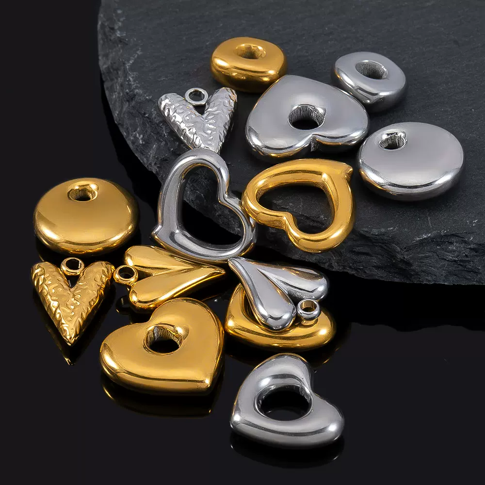 不锈钢单孔爱心耳环吊坠 立体大桃心圆珠坠子DIY电镀饰品配件项链