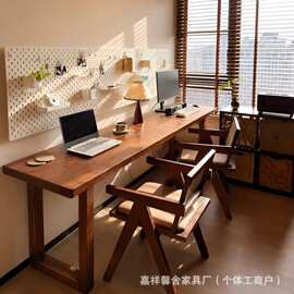 复古老榆木茶桌做旧靠墙长条桌实木电竞游戏桌办公桌椅学习桌书桌