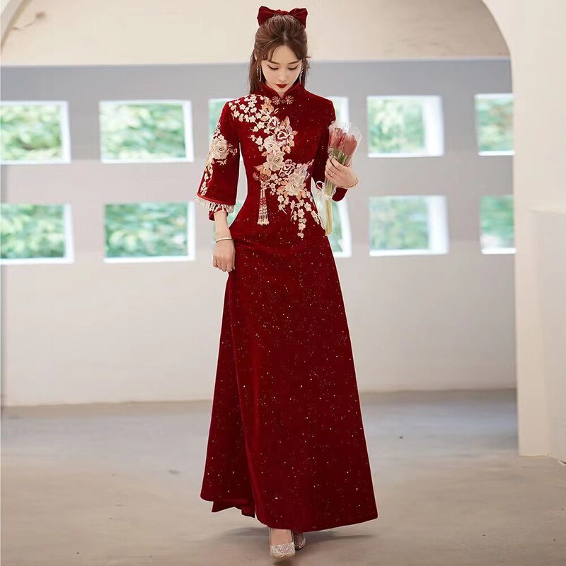 Cheongsam Toast Wear Bride 2025 New Chinese Style Xiuhe Wedding Engagement Dress Banquet Elegant Long Style