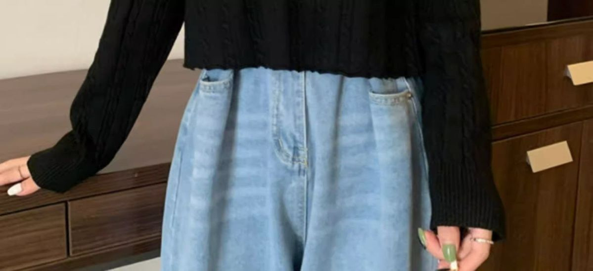 Maglione coreano a maniche lunghe con cerniera e scollo a V a mezza altezza, con fondo corto e piccolo, da donna, autunno_voghion.com