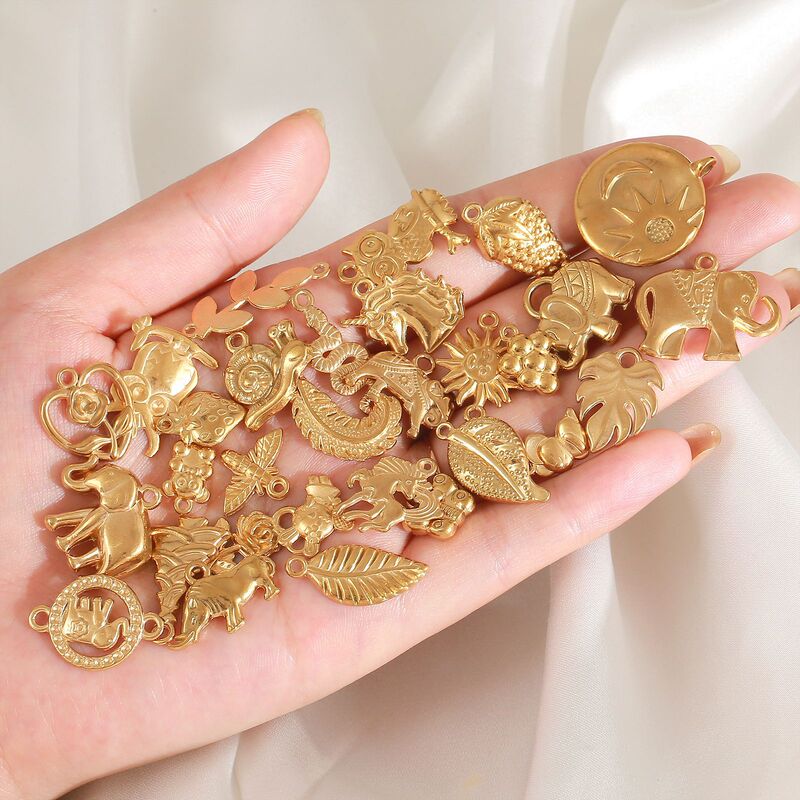 Stainless Steel Plated with 18K Gold Feather Leaf Sun Bee Elephant Pendant DIY Fashion Necklace Bracelet Jewelry Accessories Stainless Steel Plated with 18K Gold Feather Leaf Sun Bee Elephant Pendant DIY Fashion Necklace Bracelet Jewelry Accessories