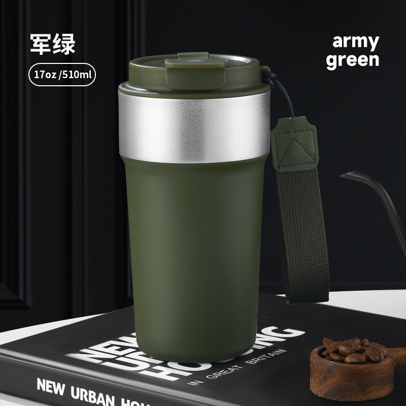 跨境304不锈钢咖啡杯 带提绳便携保温杯高颜值户外车载双饮水杯|undefined