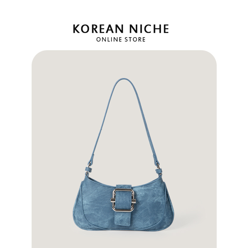 Nuevo bolso de hombro y axila de lona retro con diseño de nicho coreano para mujer, bolso con bloques de colores texturizados, bolso tipo baguette francés.