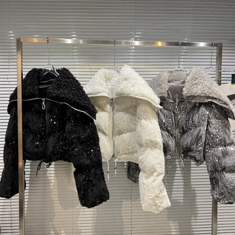 Down jacket, winter velvet navy grabber, short nail sequins, internet celebrity