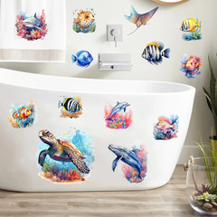 新款海底世界鯨魚海龜海豚黃魚自粘牆貼畫客廳臥室裝飾壁畫KSY199