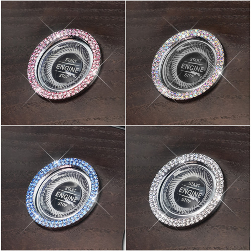 One-click diamond ignition switch button protector, car flash diamond drill ring interior decoration ring sticker
