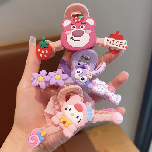 Children's Cartoon Clip Strawberry Bear Hair Clip Internet Celebrity Little Girl Hair Clip Headwear Girl's Back Hair Shark Clip