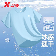 特步速干T恤男短袖蓝色夏季透气官方旗舰店正品休闲运动半袖短t男