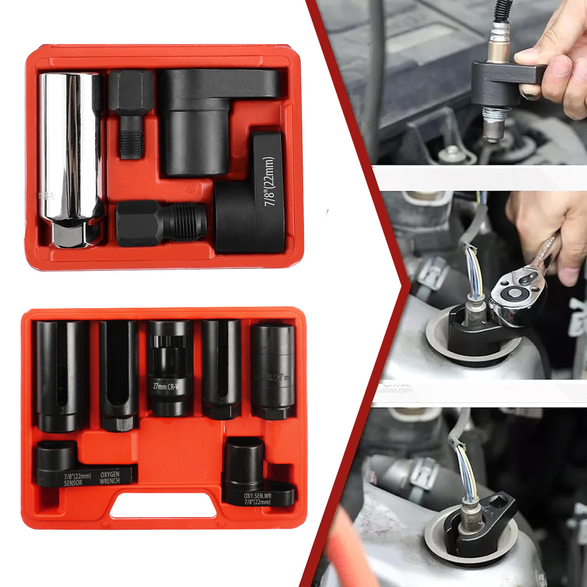 10-Piece Set of Japanese and European Style Oxygen Sensor Wrenches, Oxygen Sensor Socket, Oxygen Sensor Removal Tool, Open-End Socket
