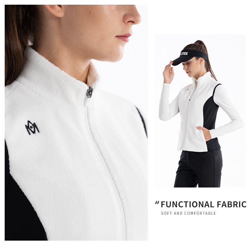 Áo ghi lê lông vũ nữ giữ ấm mùa thu đông – phong cách golf — M23YF025-Áo vest đen (lông cừu cực), M23YF025-Áo vest trắng (lông cừu cực)