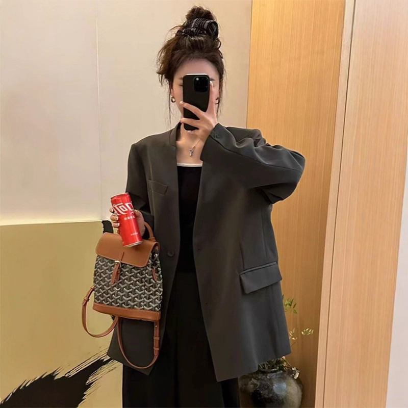 Korean-style Minimalist High-end V-neck Designer Blazer For Women, 2025 Autumn New Versatile Casual Loose Jacket_voghion.com