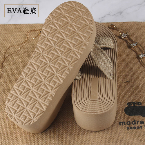 Women's Versatile Outdoor Wear Thick Eva Slip-On Sandals with Woven Slope Heel, Lightweight Summer Beach Slippers for Southeast Asia