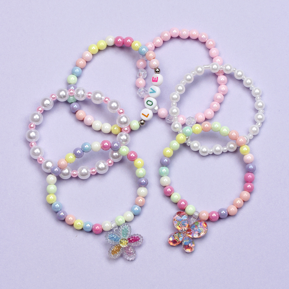 Fashion Letter Butterfly Plastic Beaded Kid's Bracelets 6 Pieces display picture 3