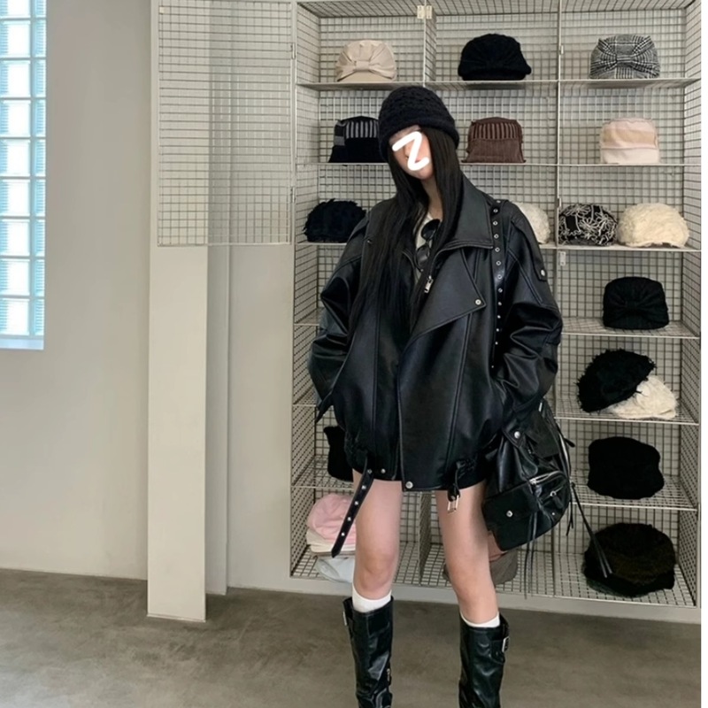 酷飒风黑色皮衣外套女2025新款秋季重工复古独特超好看机车夹克|undefined