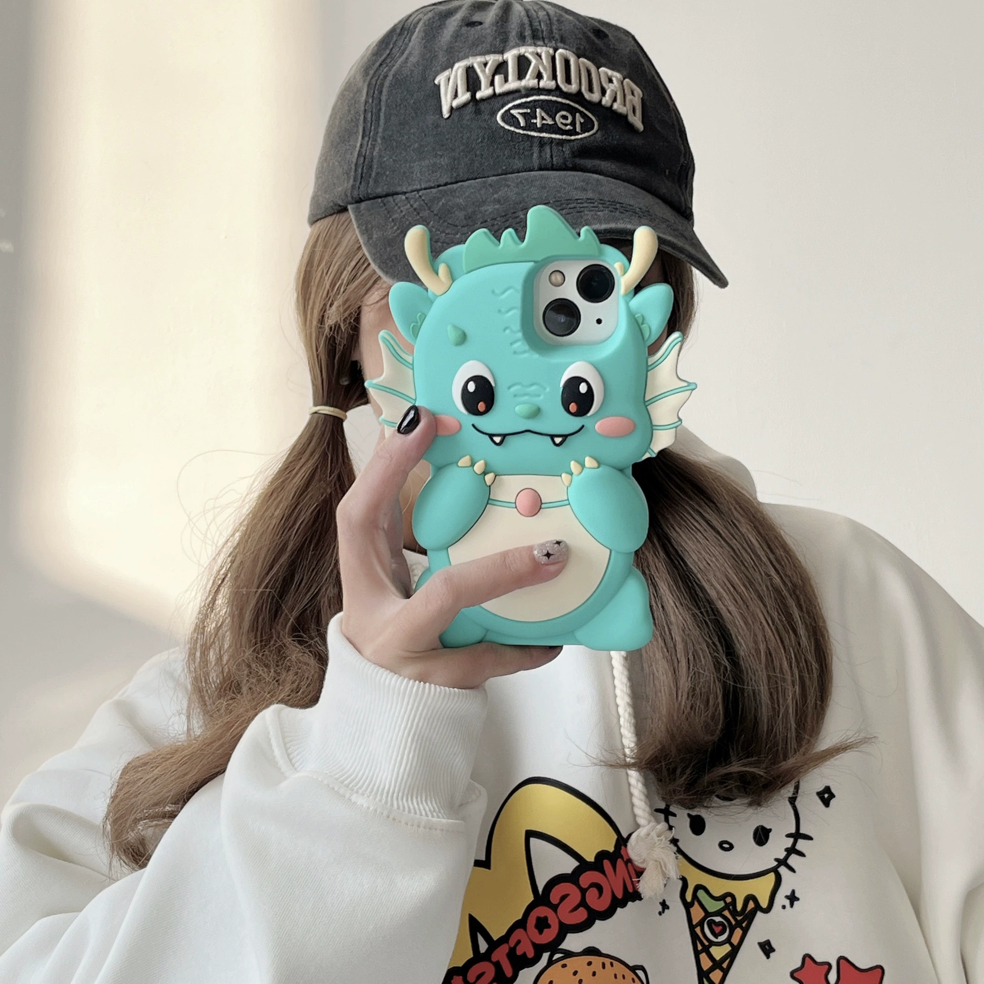 Мультяшный 3D чехол Lake Blue для iPhone 11/12/13/14/15 — защитный кейс против падений, оригинальный дизайн дракона