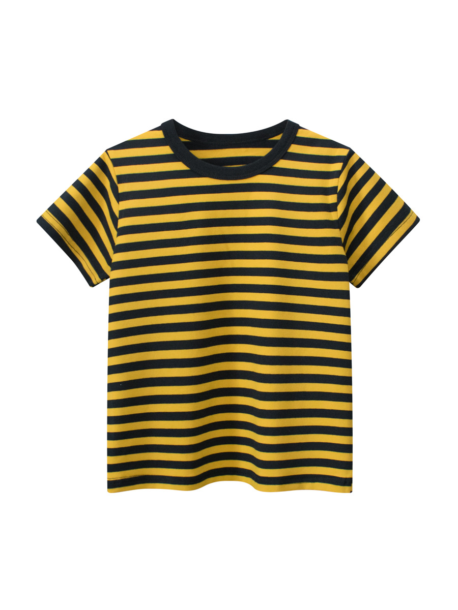27kids ropa para niños verano camiseta de manga corta para niños ropa de bebé a rayas simples para niños top de cuello redondo cabello de una pieza