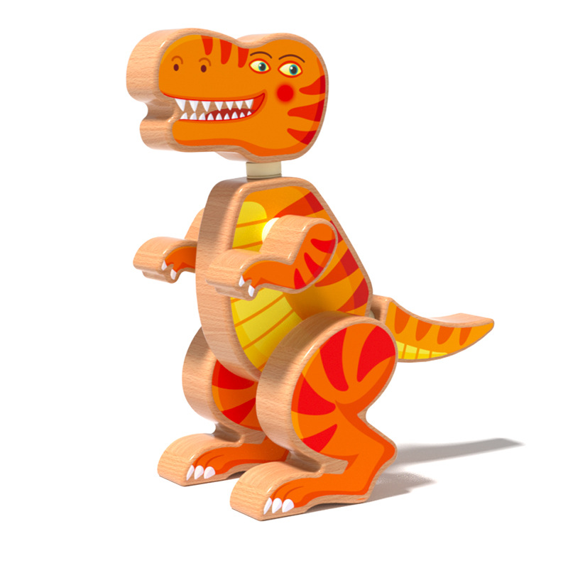 Rompecabezas tridimensional de dinosaurios magnéticos para niños, niños y niñas, dibujos animados de rompecabezas, inteligencia, coordinación ojo-mano, juguetes de madera