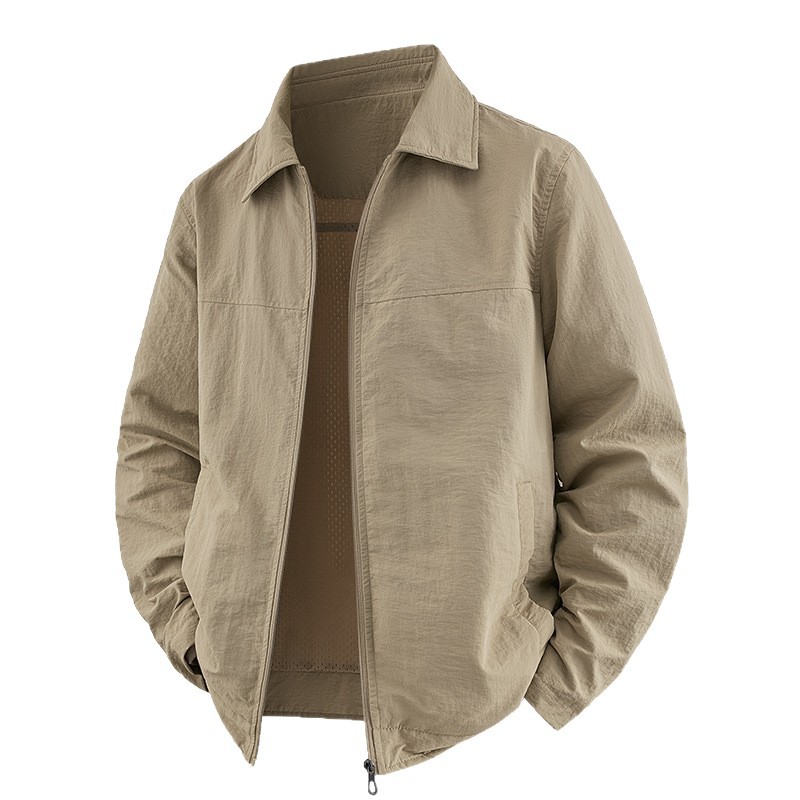 Chaqueta de otoño para hombres primavera y otoño 2025 delgada suelta multifacé casual con solapa transpirable de mediana edad con chaqueta de papá