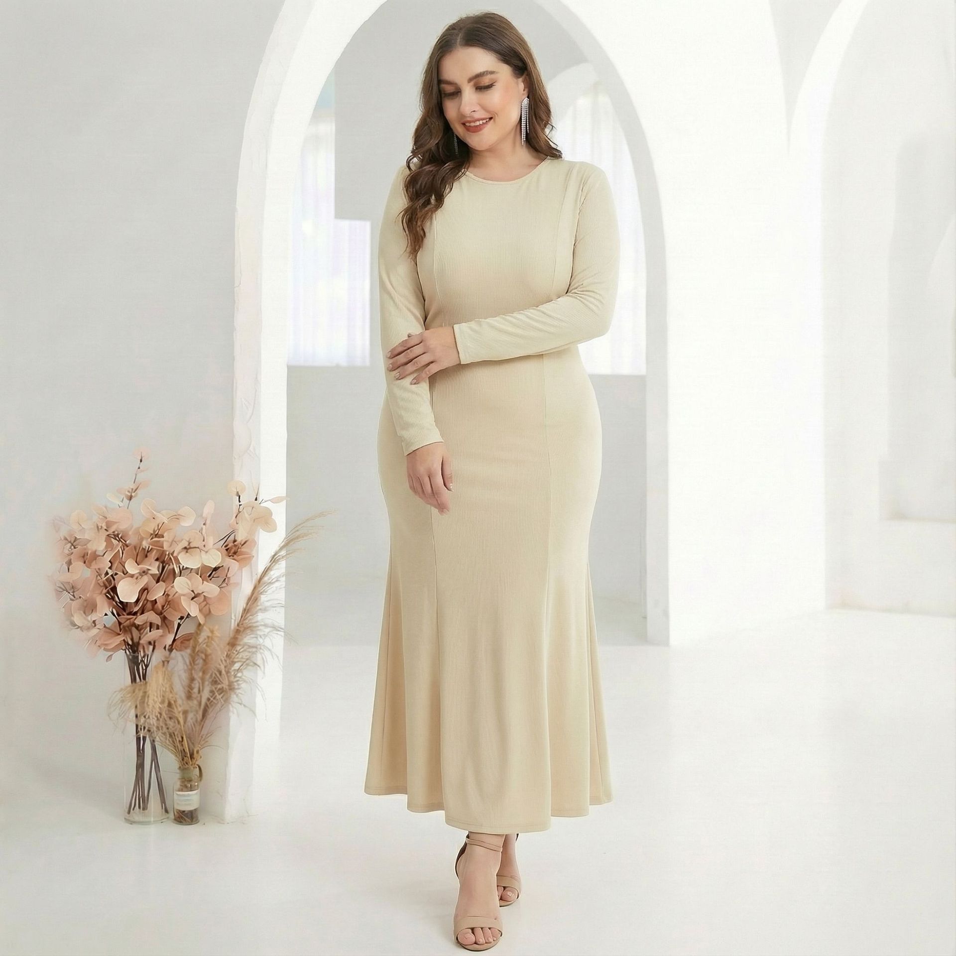 Middle Eastern Women's Clothing, Dubai Robe, Plus-size Commuter Milk Silk Skirt, Cross-border Long Dress,_ecoleips.com