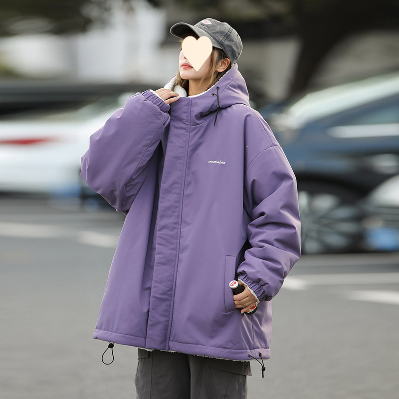 양고기 양털 그룹 양면 양면 양복 두꺼운 면 패딩 의류 면 패딩 재킷 남녀 커플을위한 겨울 느슨한 기모 따뜻한 외투