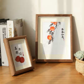 立体中空木质相框摆台挂墙5678寸A4a3新中式书法字画卡纸画框批发
