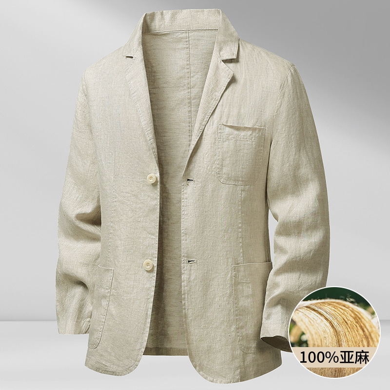 Men's Casual Suit for Spring and Summer, 100% Linen, Young Luxury Casual Style, Thin and Breathable Single-Layer Blazer, Trendy