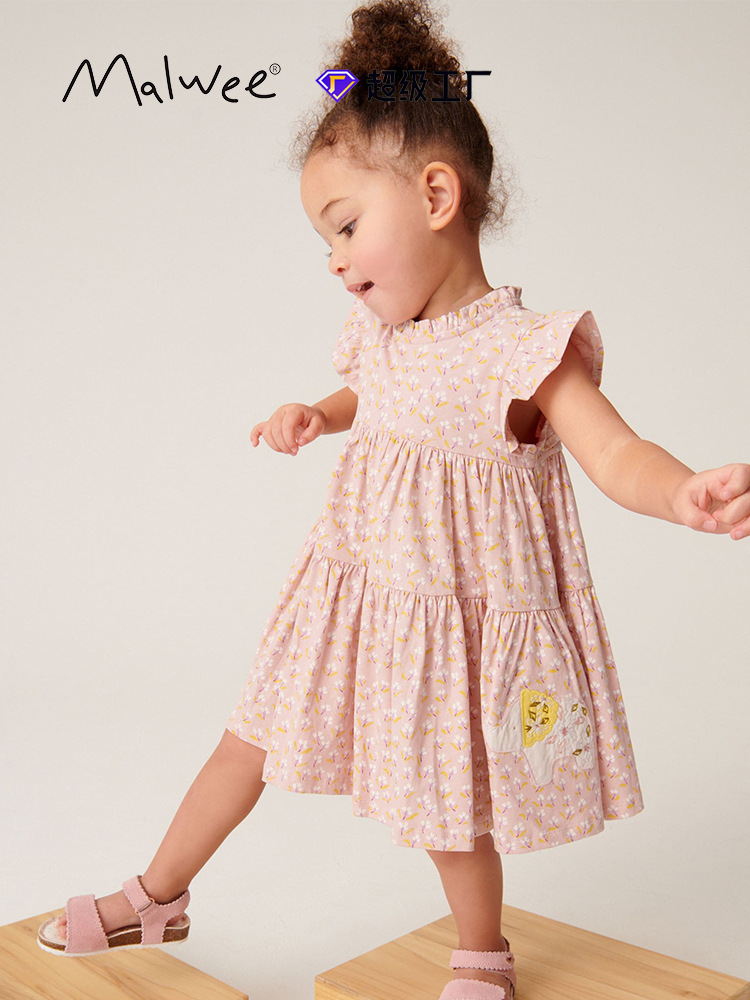 Falda de princesa para niña malwee transfronteriza, nuevo estilo de verano, cuello redondo, vestido de manga corta, falda europea y americana para niños pequeños y medianos