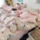 ins cartoon cat girl heart pink four-piece cute bedding plaid bed sheet dormitory 3-piece quilt cover