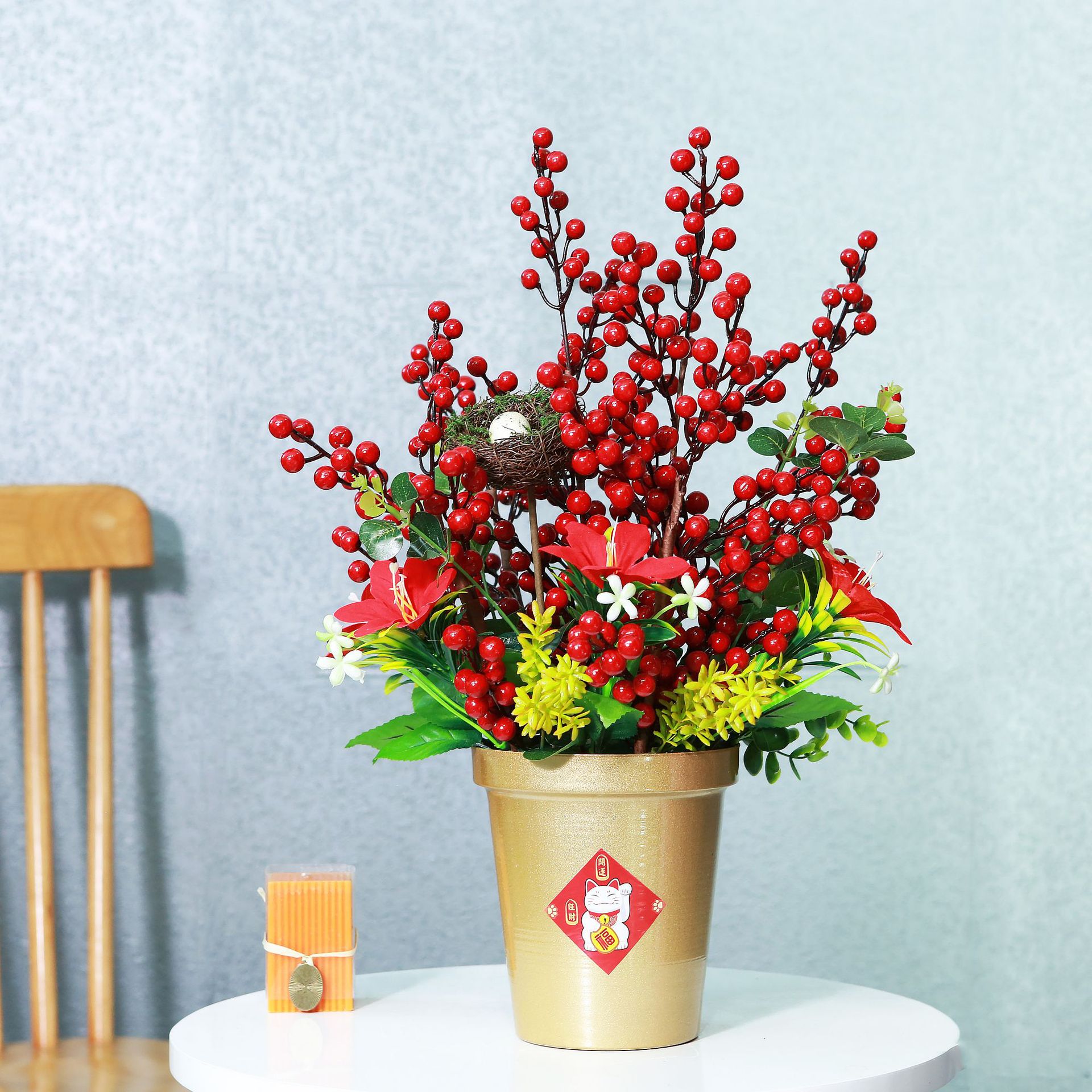 Moving In Opening Fortune Bucket New Year Flower Pot Vase Gold Ironwork Wealth Tree Boxwood Orchid Butterfly Orchid Silver Willow Treasure Pot