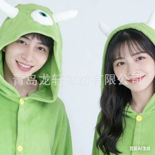亚马逊热卖卡通动物连体睡衣摇粒绒单眼怪情侣舞台服三眼怪睡衣