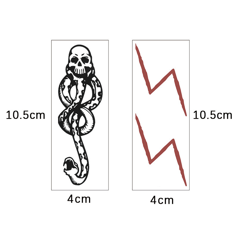 European and American Lightning Tattoo Sticker Black Magic Marker Death Snakehead Temporary Sticker Black Voldemort Waterproof Tattoo Sticker